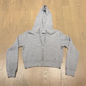 Women's Cropped Waffle Hooded Sweater - Light Gray